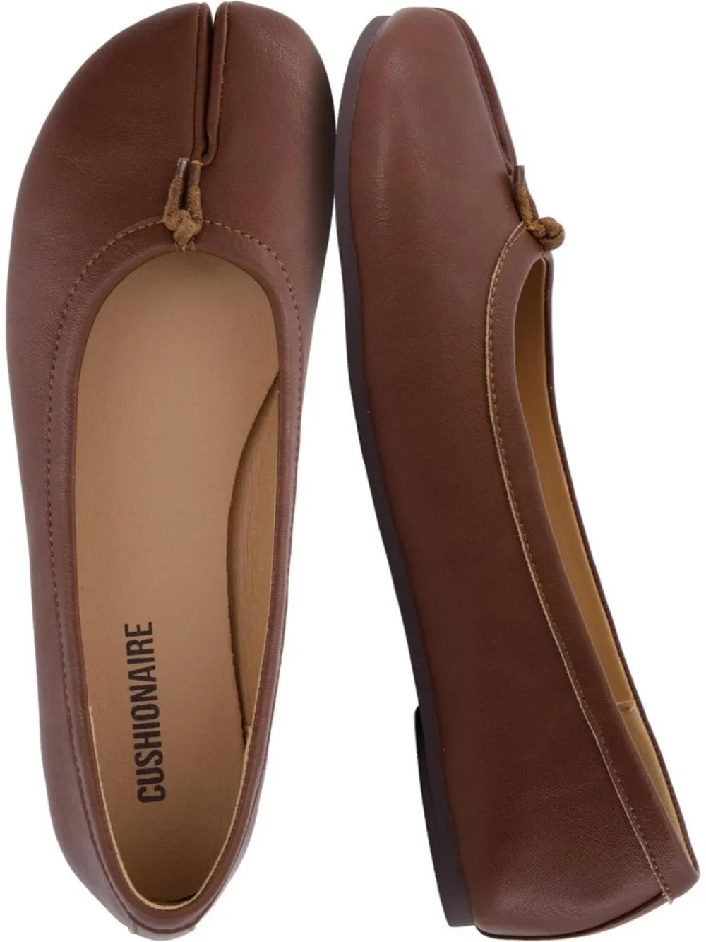 Women's Brown Faux Leather Split Toe Ballet Flats with Flexible Sole Soft Shoes